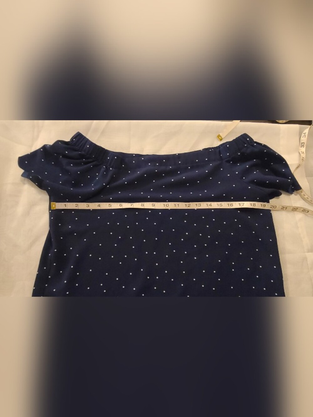 Elle Navy Off The Shoulder Flutter Sleeves Top White Polka Dot, Medium - Picture 12 of 13